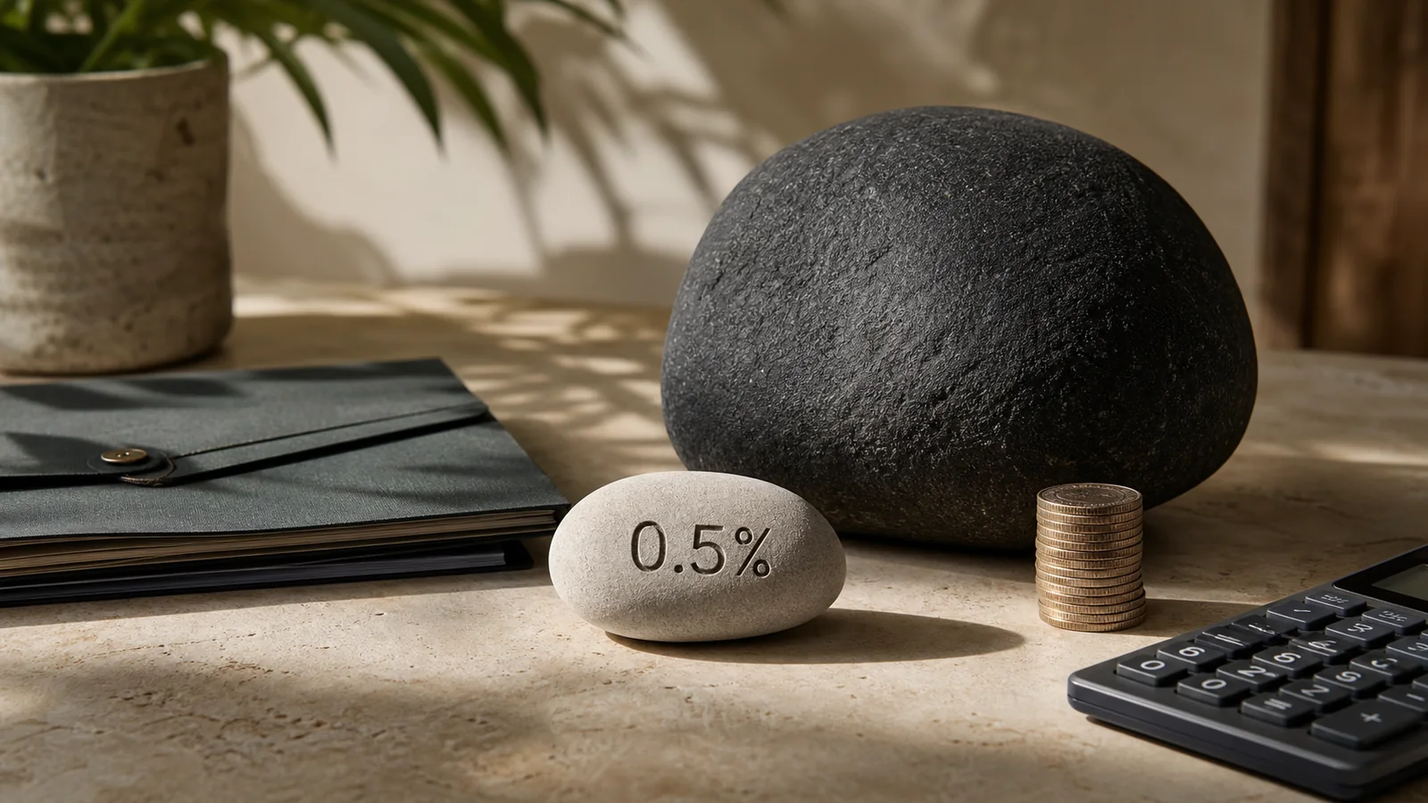 A 0.5 percent marker beside accounts and coins